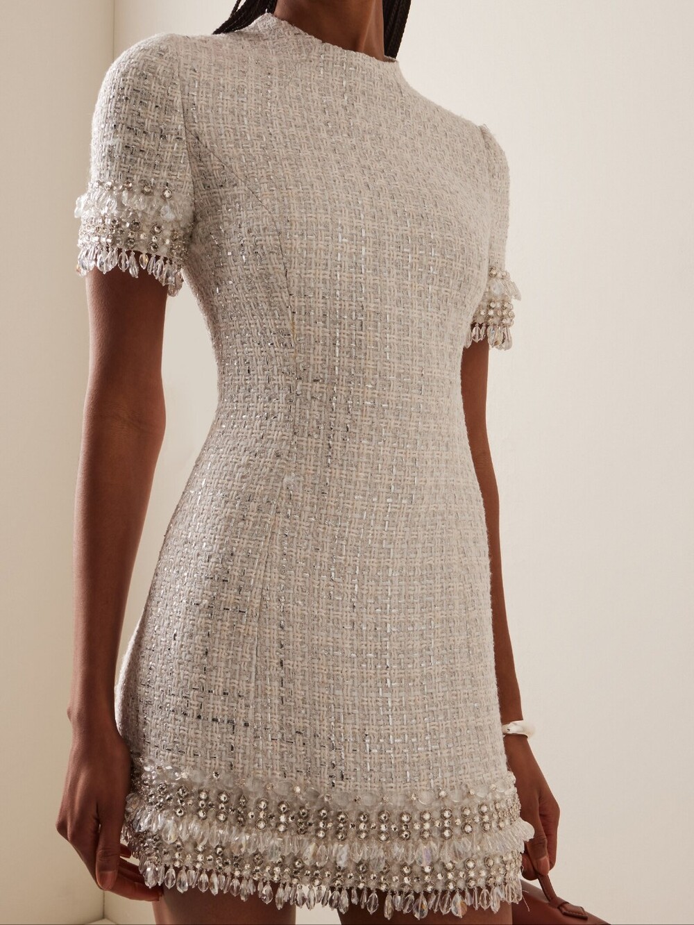 Carolina Herrera Ivory Embellished Tweed Mini Dress